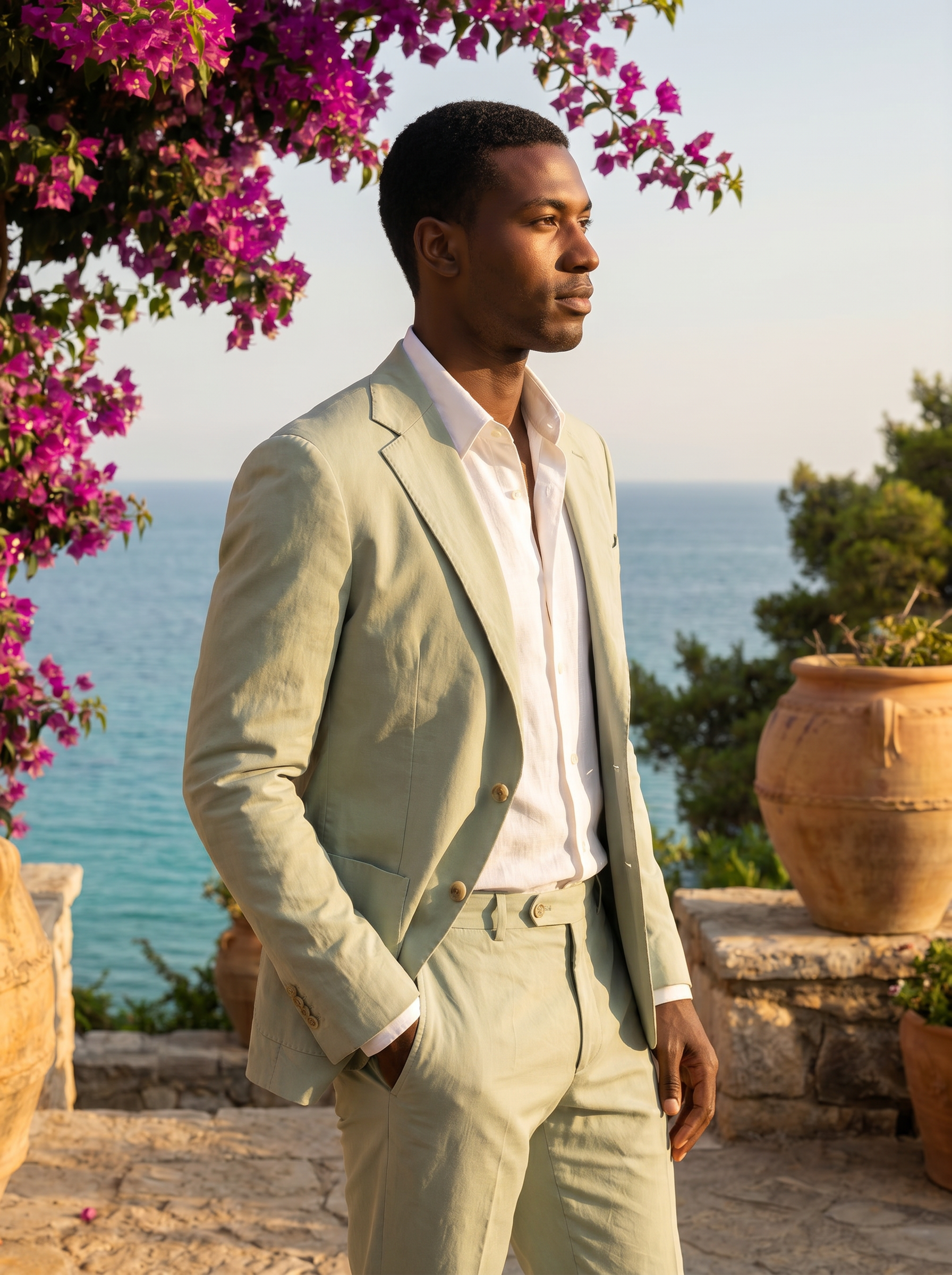 Mint Cotton Groomsmen Suit — Custom Made to Measure - side view