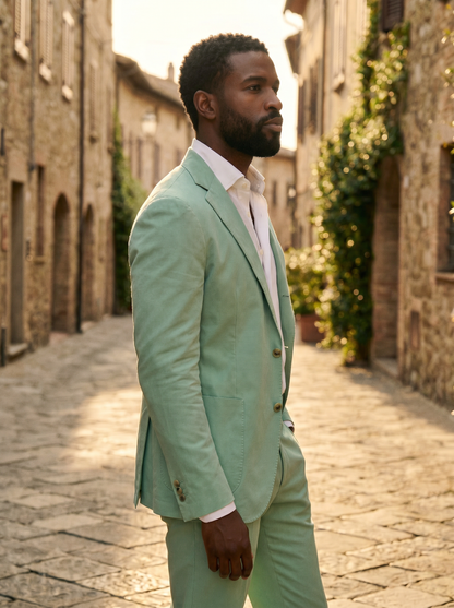 Mint Cotton Suit — Custom Made to Measure - side view