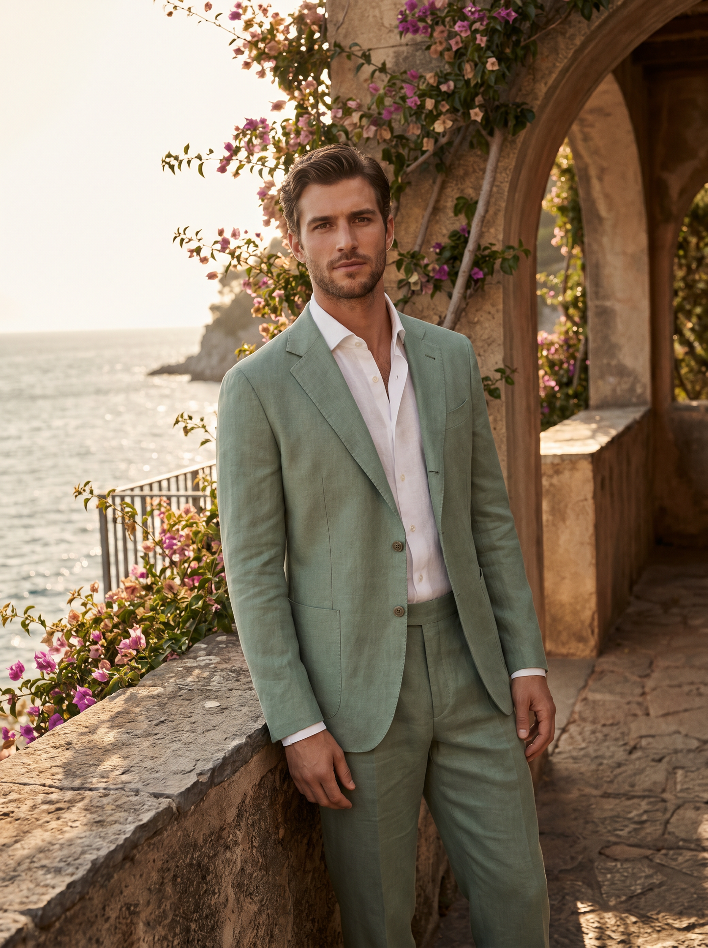 Mint Linen Groomsmen Suit — Custom Made to Measure - front view