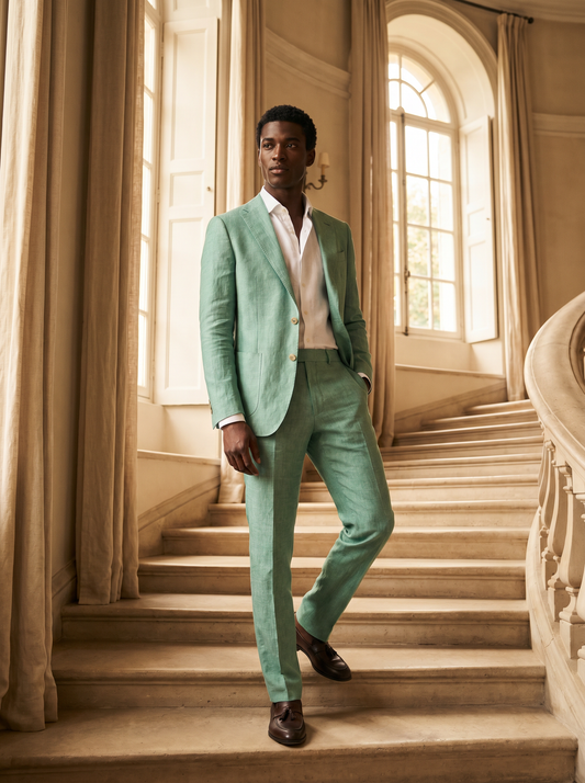 Mint Linen Suit — Custom Made to Measure - front view