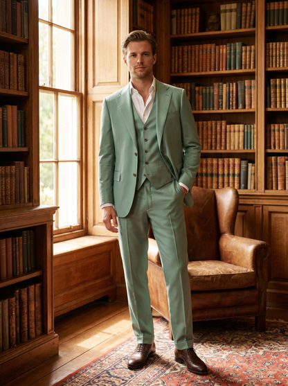 Mint Silk Blend 3-Piece Suit — Custom Made to Measure - front view