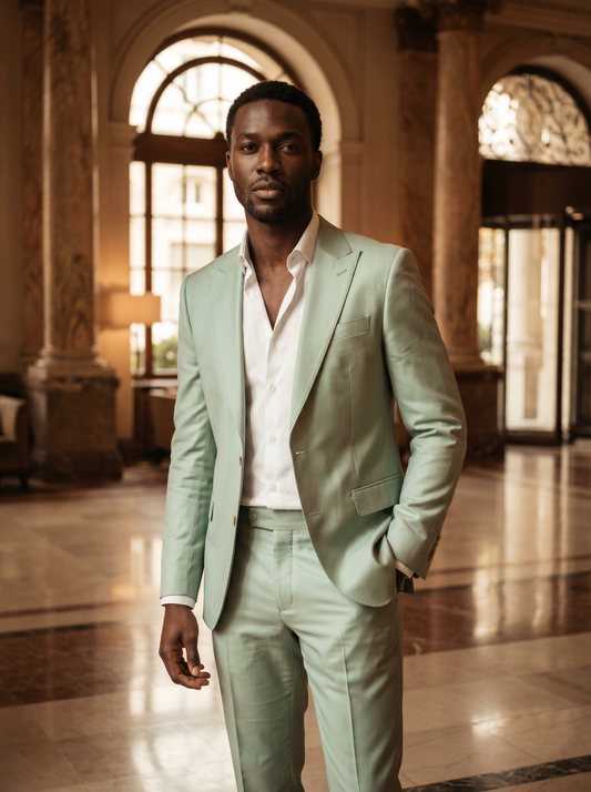 Mint Silk Blend Suit — Custom Made to Measure - front view