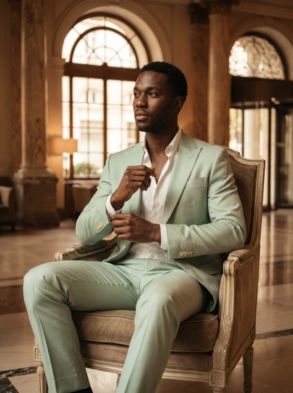 Mint Silk Blend Suit — Custom Made to Measure - seated view