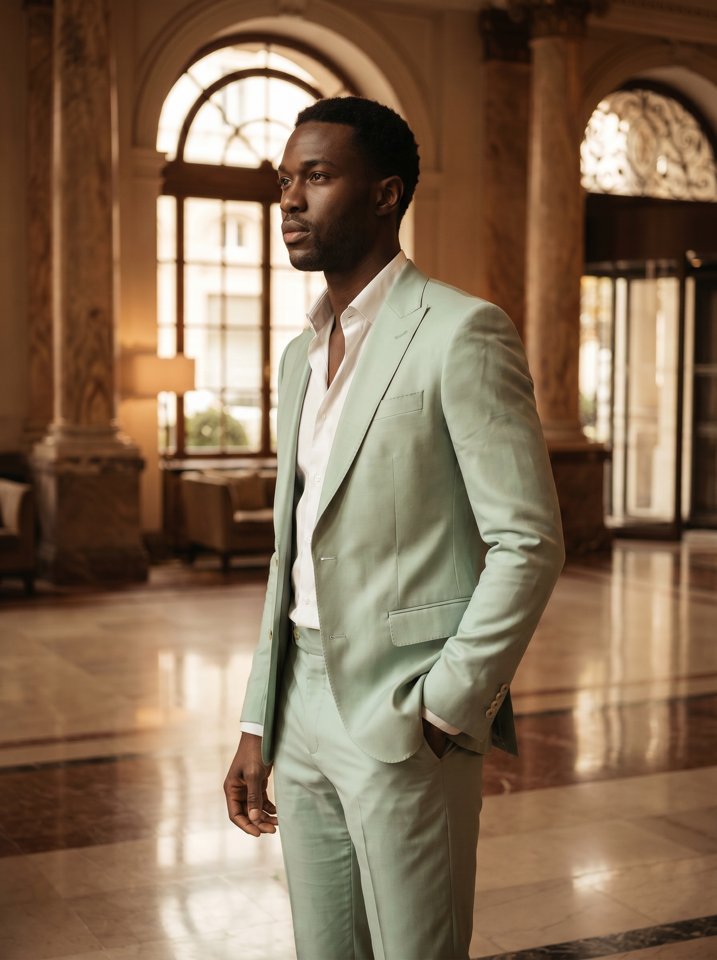 Mint Silk Blend Suit — Custom Made to Measure - side view