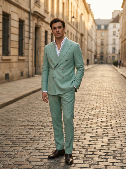 Mint Wool Double Breasted Suit — Custom Made to Measure - front view