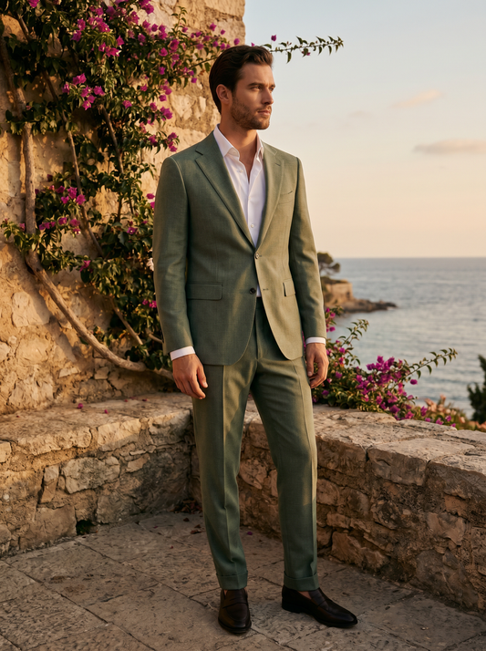 Mint Wool Groomsmen Suit — Custom Made to Measure - front view