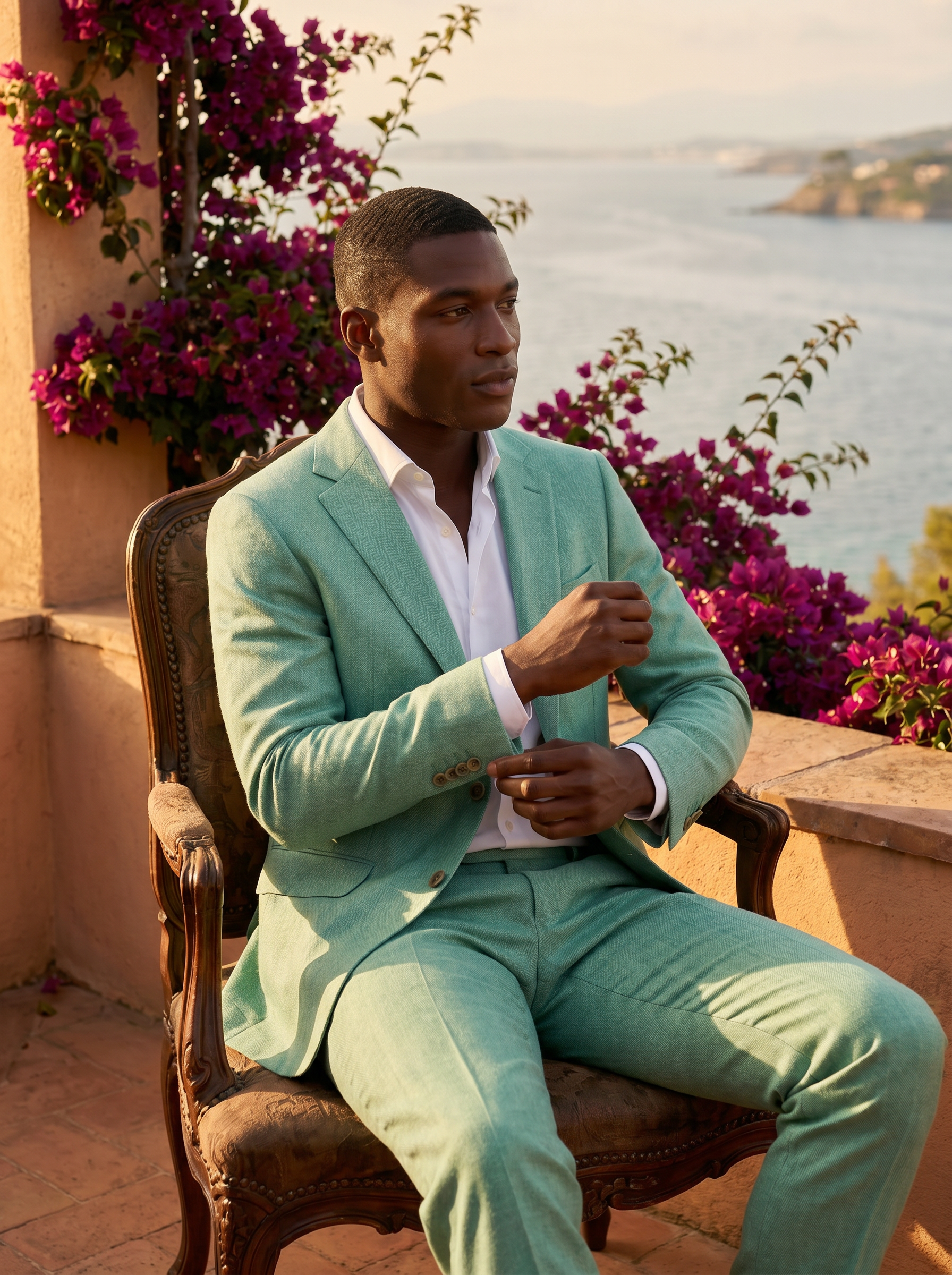 Mint Wool Suit — Custom Made to Measure - seated view