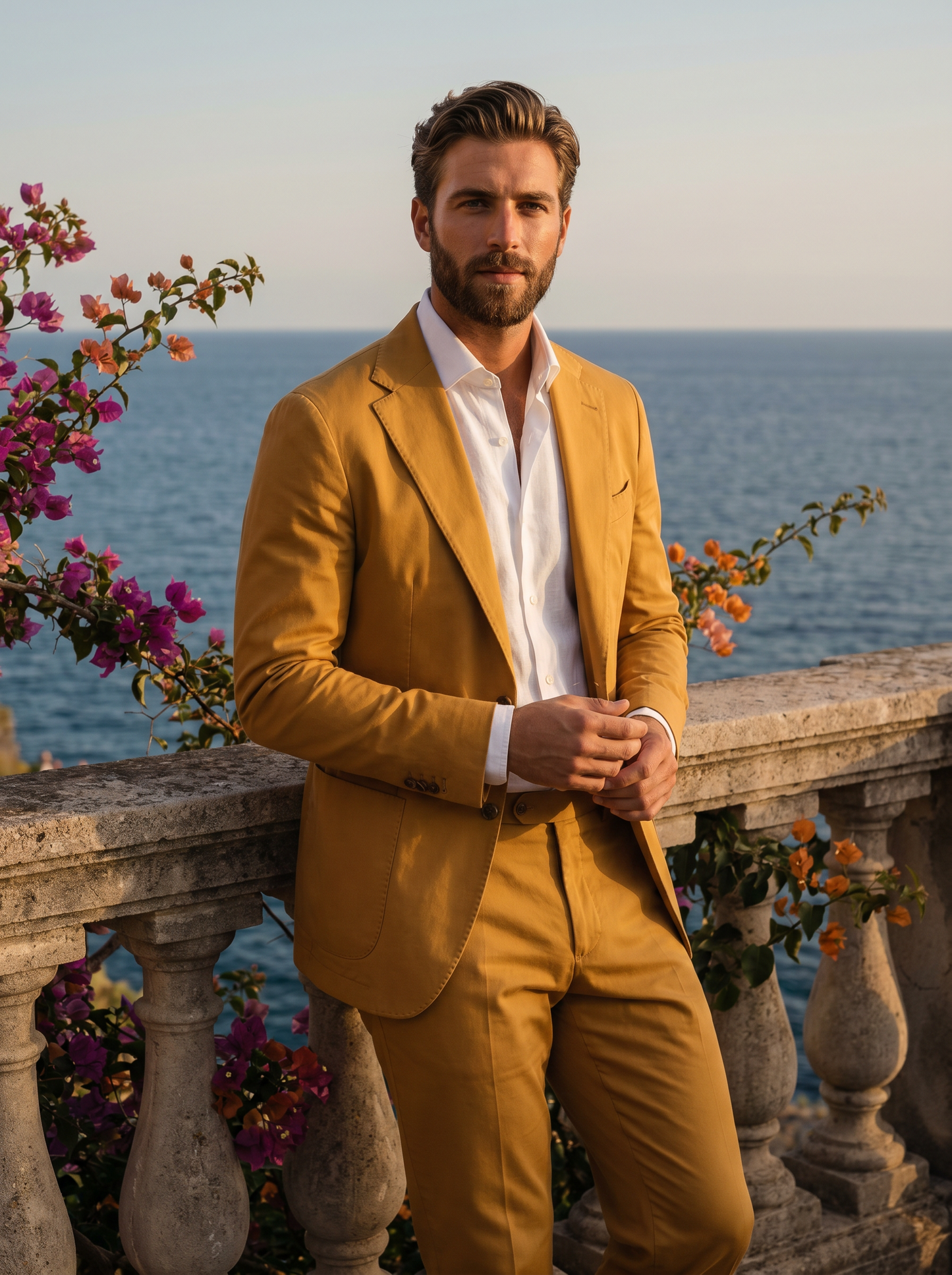 Mustard Cotton Graduation Suit — Custom Made to Measure - front view