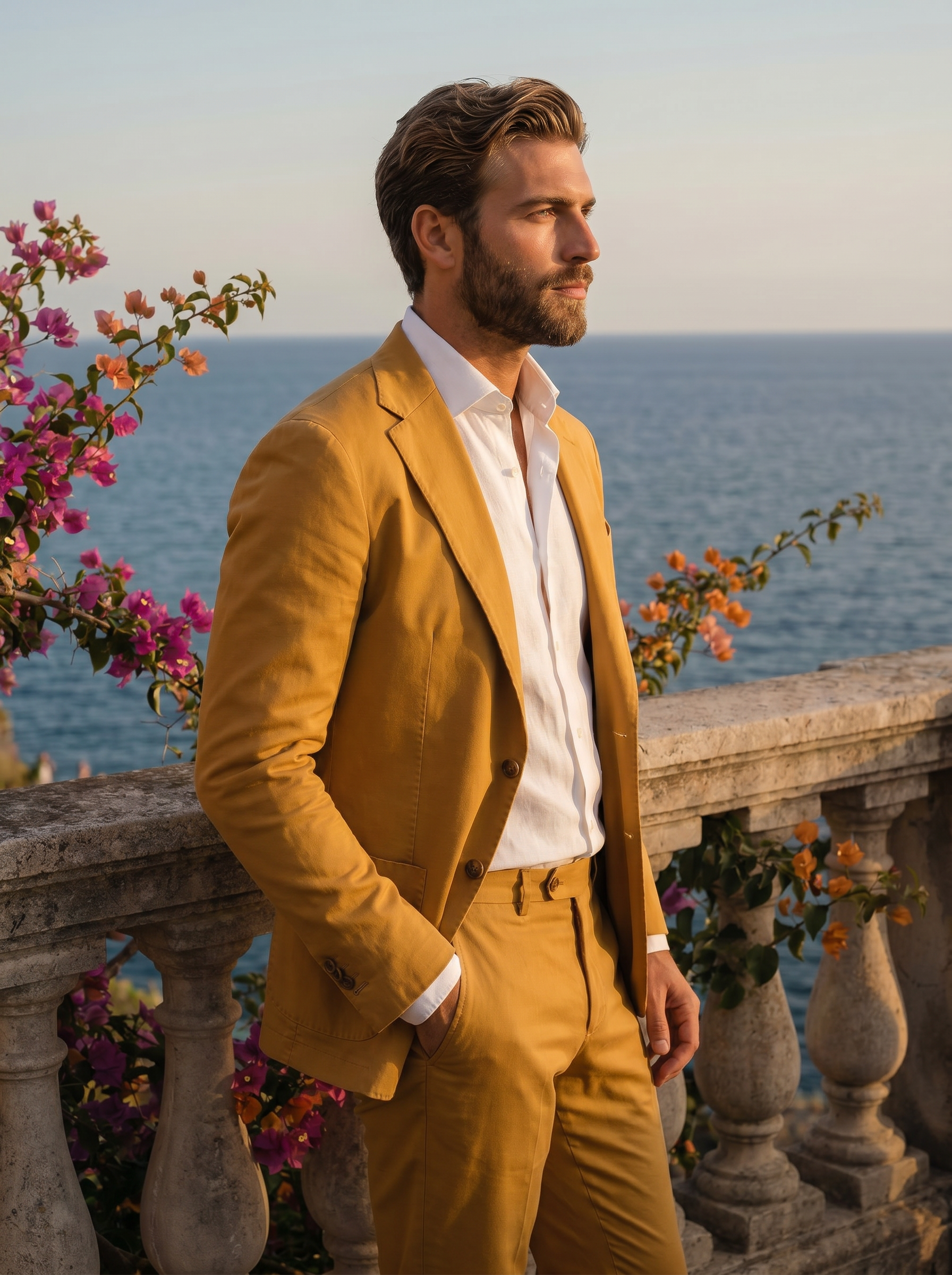 Mustard Cotton Graduation Suit — Custom Made to Measure - side view