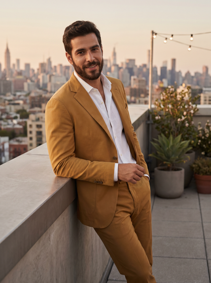Mustard Cotton Suit — Custom Made to Measure - front view