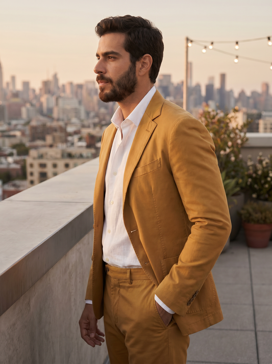 Mustard Cotton Suit — Custom Made to Measure - side view