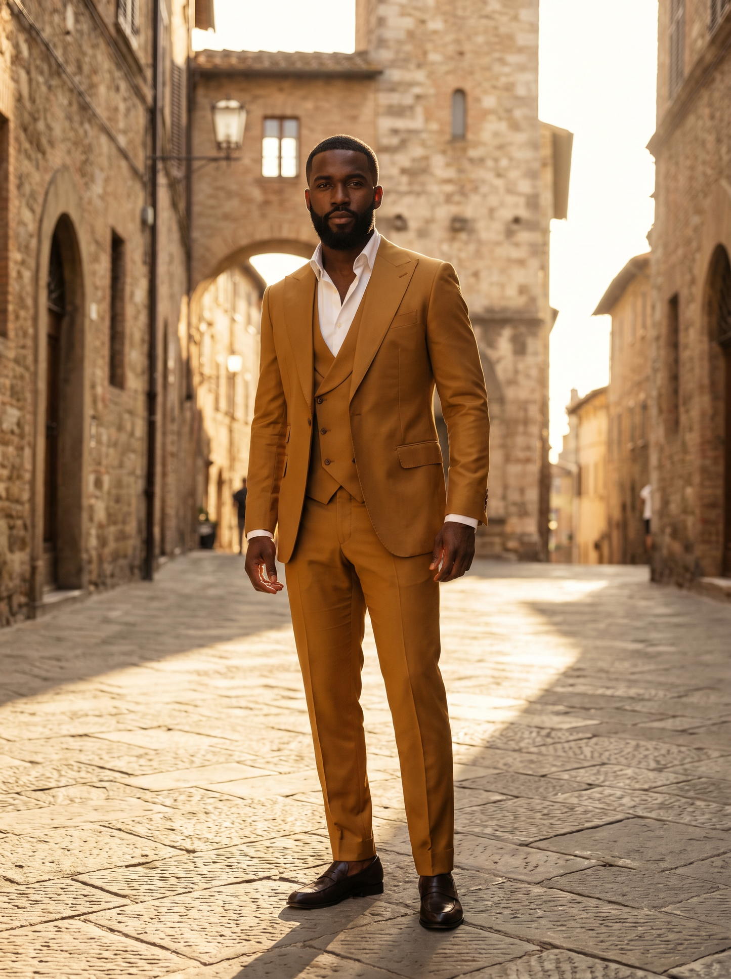 Mustard Silk Blend 3-Piece Suit — Custom Made to Measure - front view