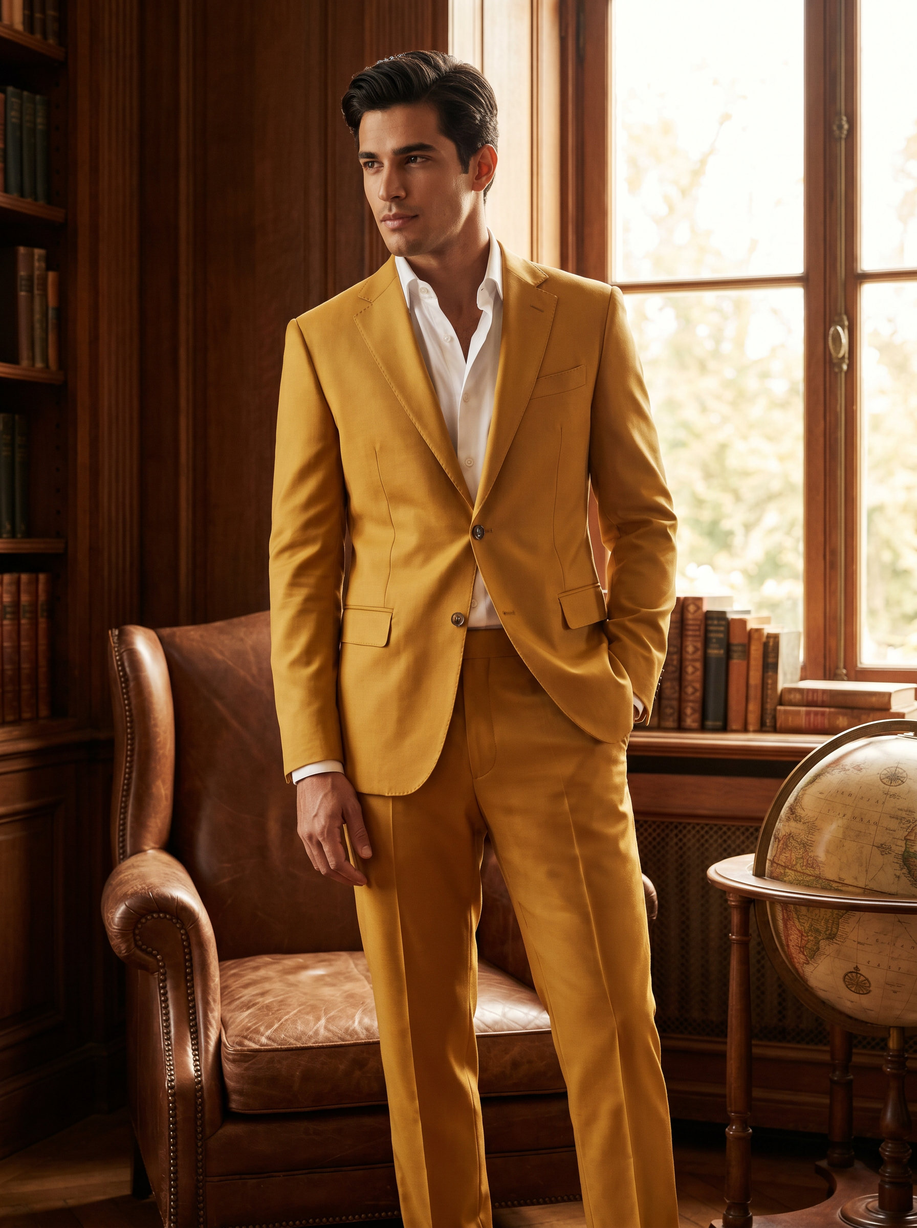 Mustard Silk Blend Suit — Custom Made to Measure - front view