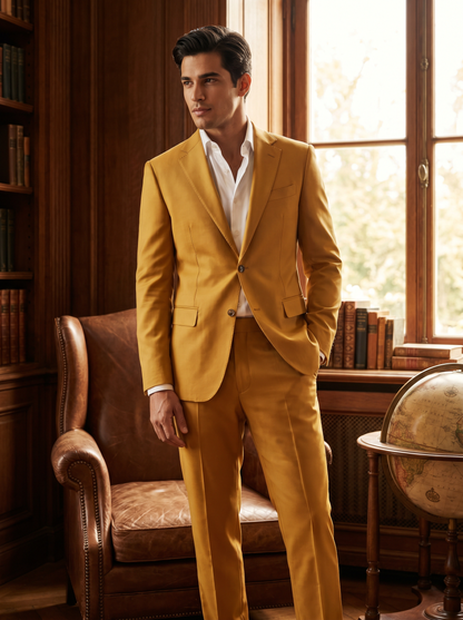 Mustard Silk Blend Suit — Custom Made to Measure - front view