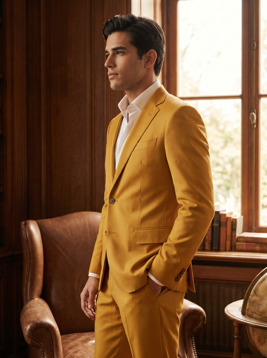 Mustard Silk Blend Suit — Custom Made to Measure - side view