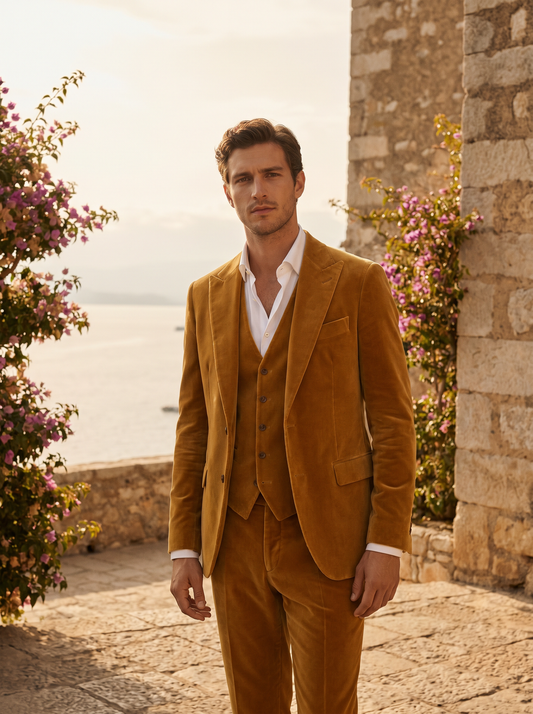 Mustard Velvet 3-Piece Suit — Custom Made to Measure - front view