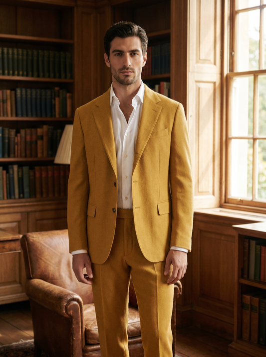 Mustard Wool Groomsmen Suit — Custom Made to Measure - front view