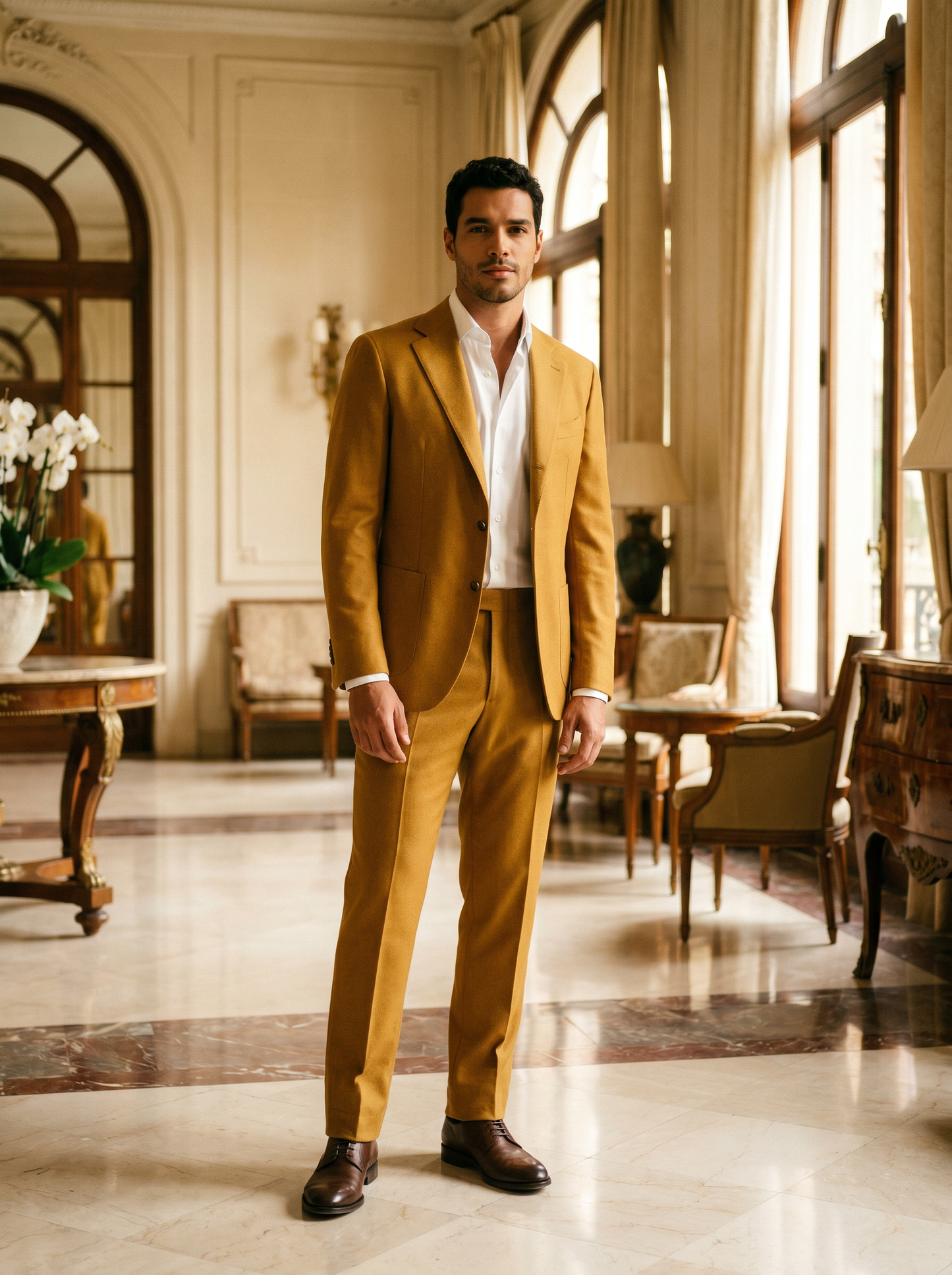 Mustard Wool Suit — Custom Made to Measure - front view