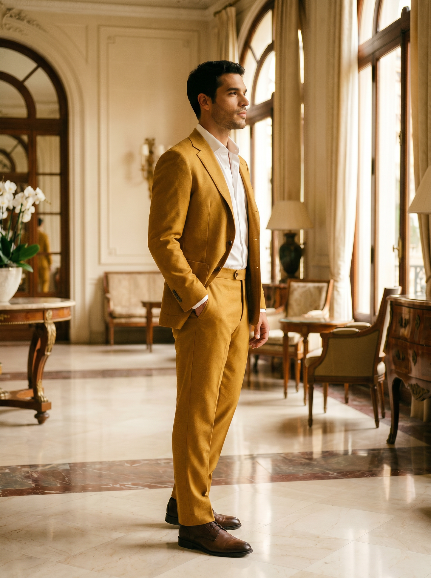 Mustard Wool Suit — Custom Made to Measure - side view