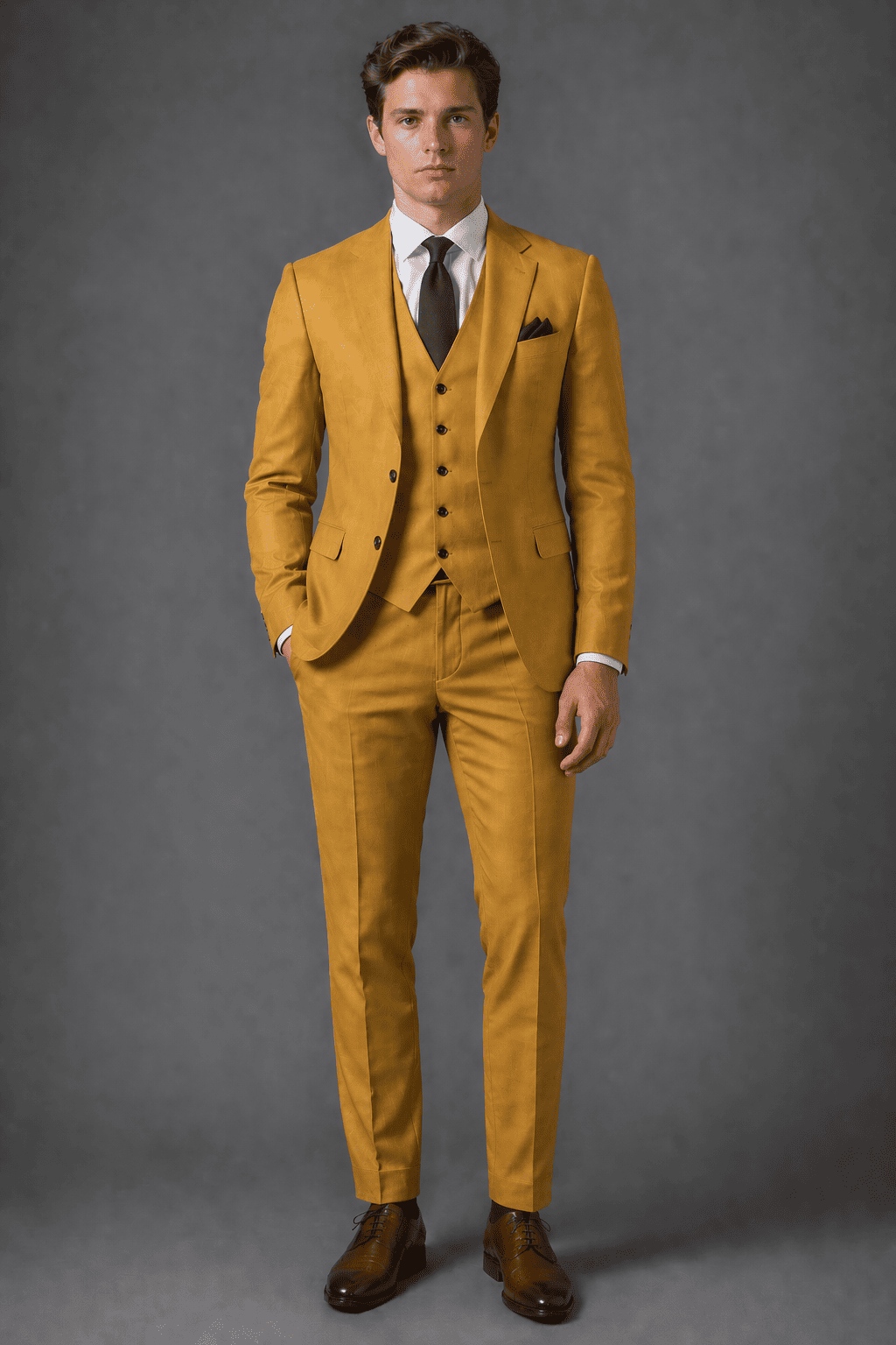 Mustard Cotton Slim Fit Suit — Custom Made to Measure