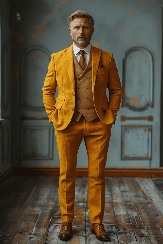 Mustard Linen Graduation Suit — Custom Made to Measure