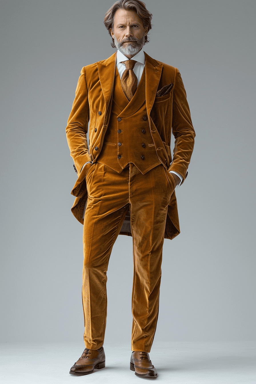Mustard Velvet Cocktail Party Suit — Custom Made to Measure