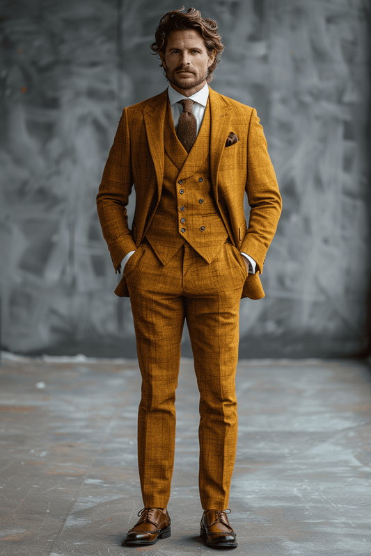Mustard Wool Cocktail Party Suit — Custom Made to Measure