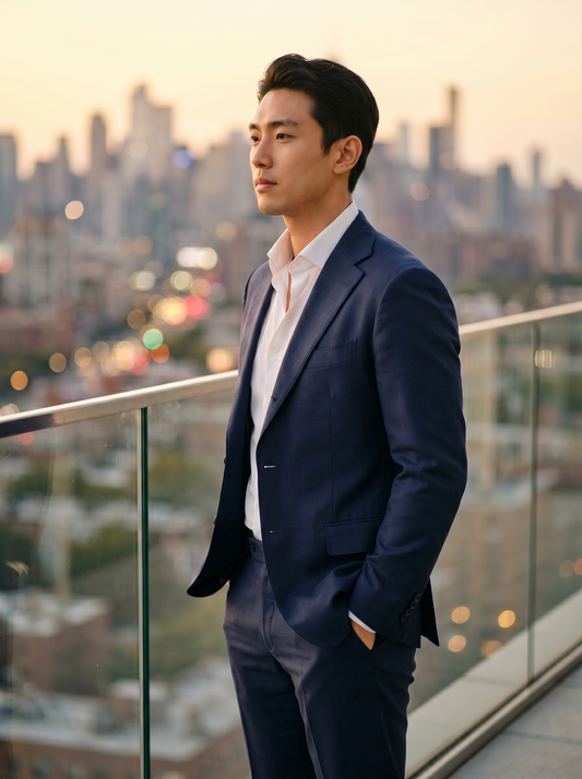 Navy Blue Cotton Groomsmen Suit — Custom Made to Measure - side view