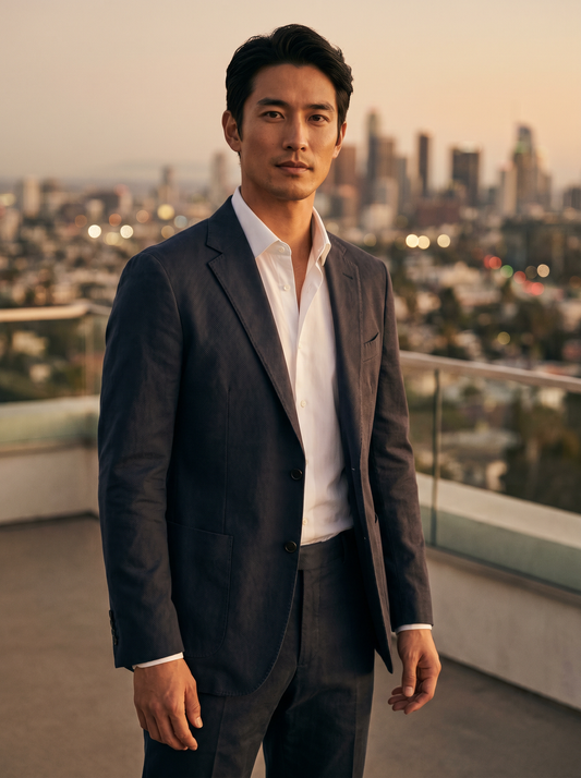 Navy Blue Cotton Suit — Custom Made to Measure - front view