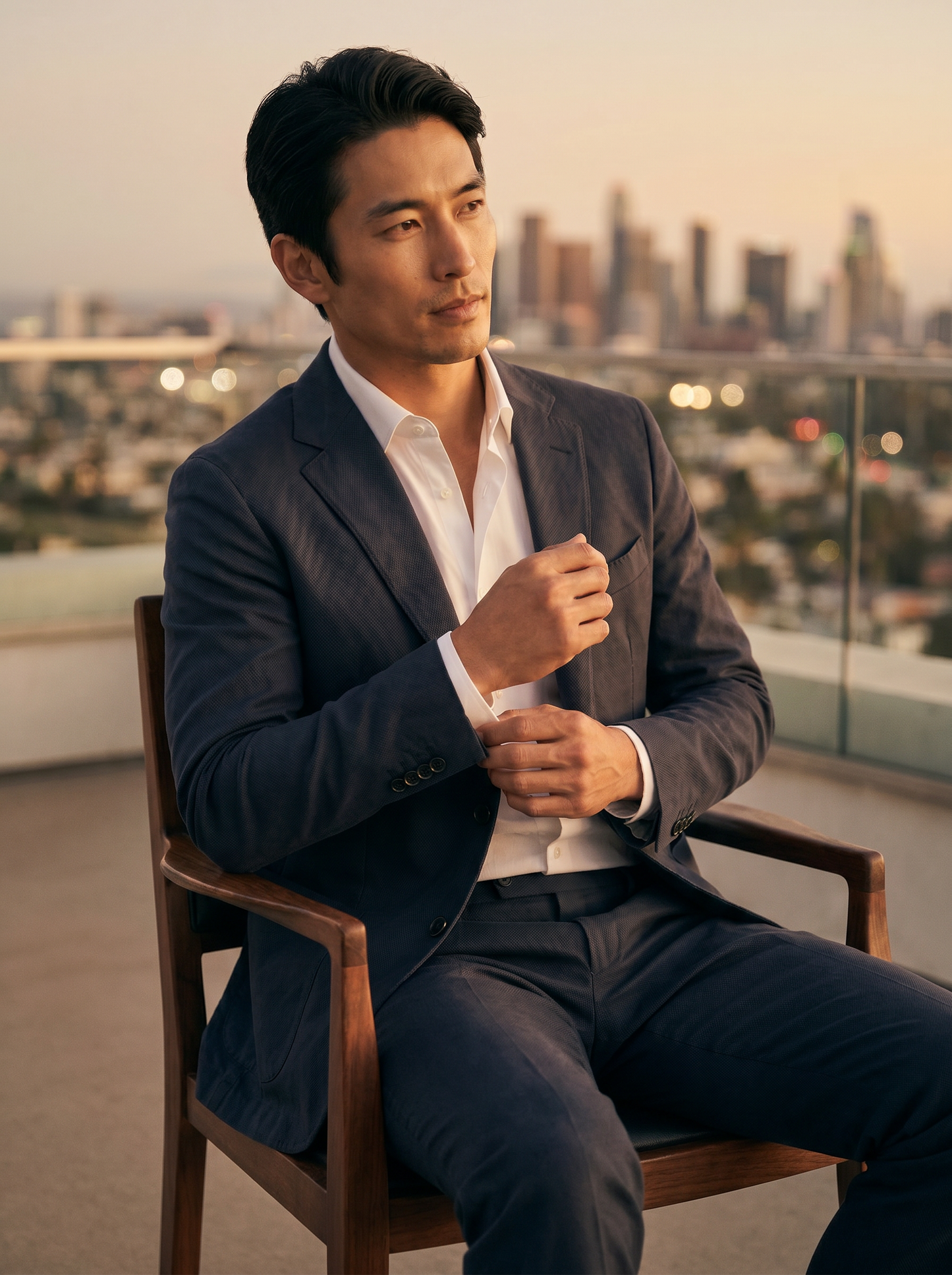 Navy Blue Cotton Suit — Custom Made to Measure - seated view
