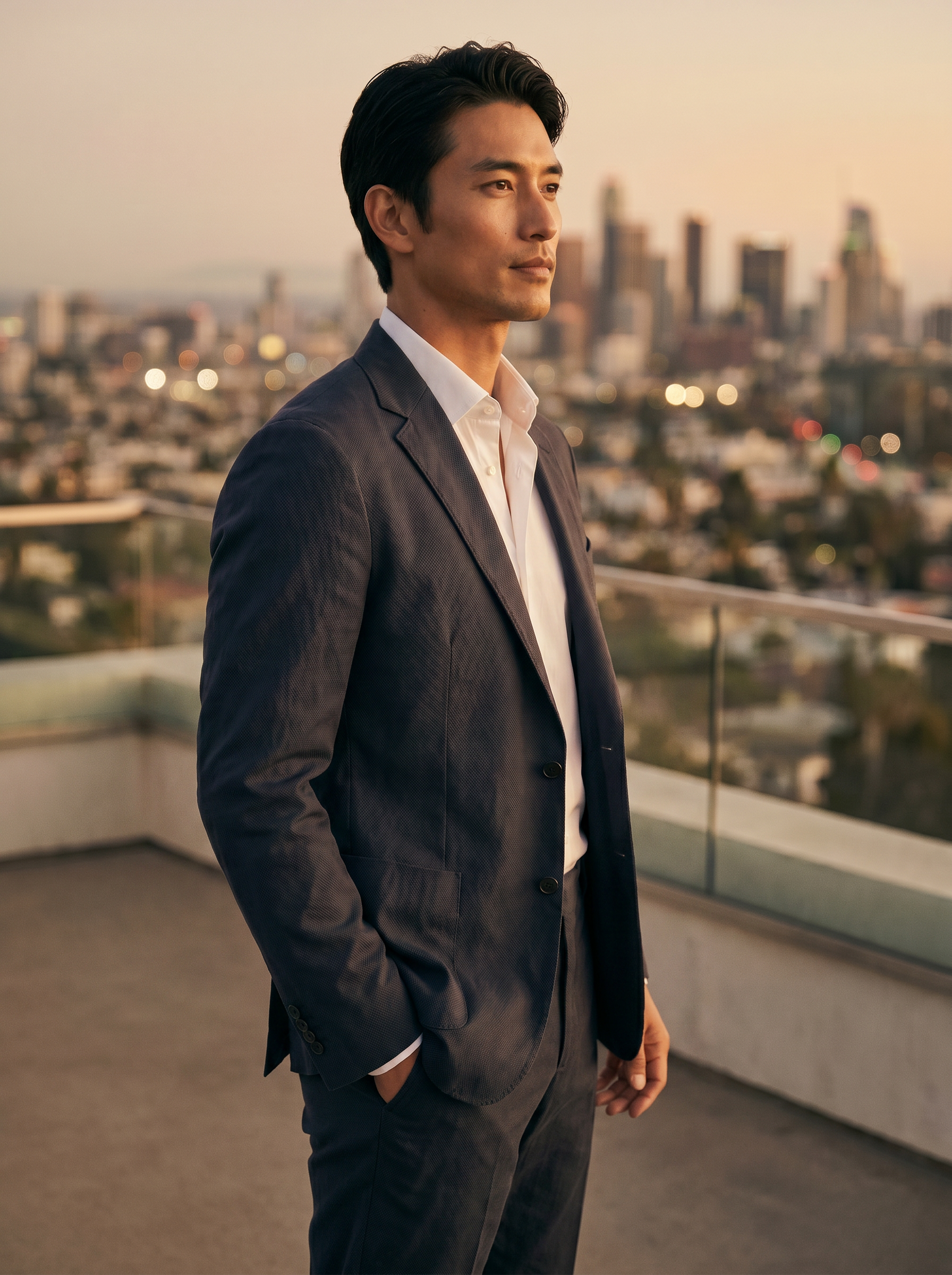 Navy Blue Cotton Suit — Custom Made to Measure - side view