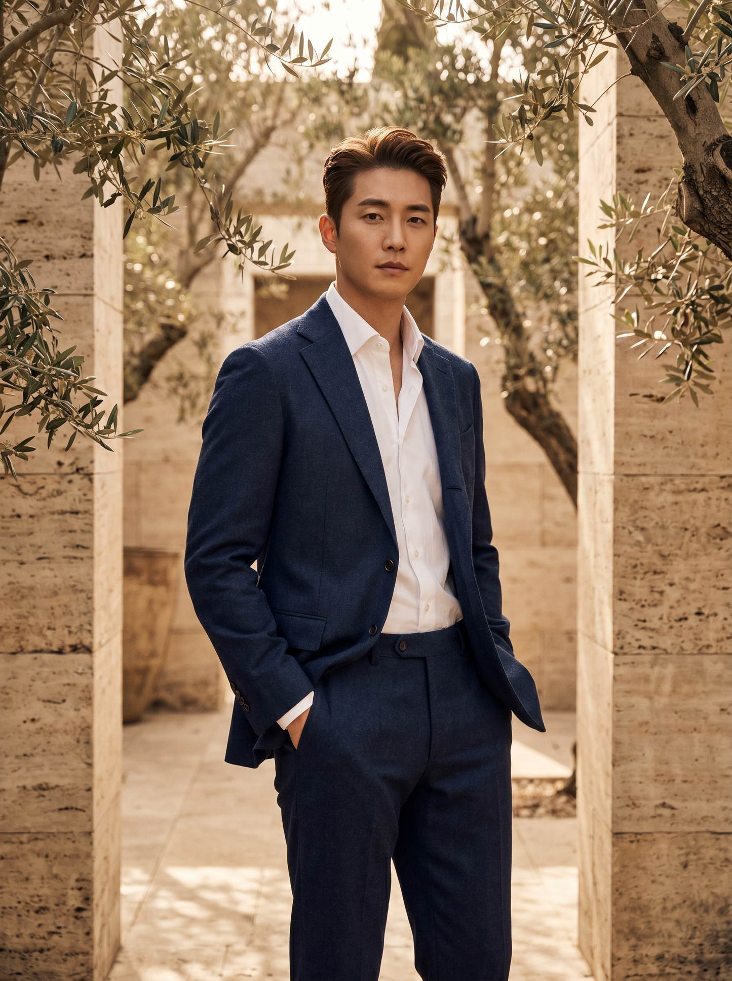 Navy Blue Flannel Suit — Custom Made to Measure - front view