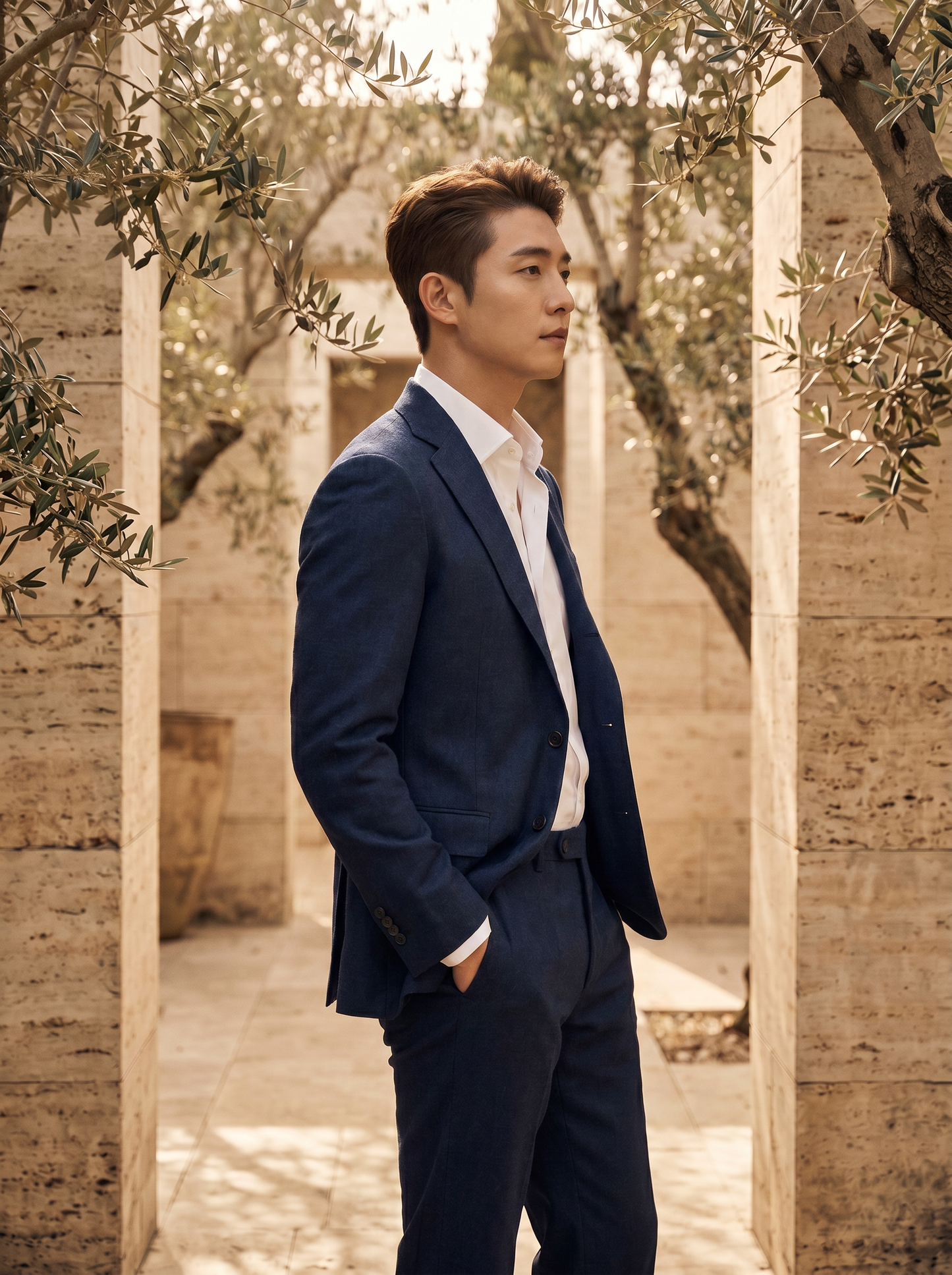 Navy Blue Flannel Suit — Custom Made to Measure - side view