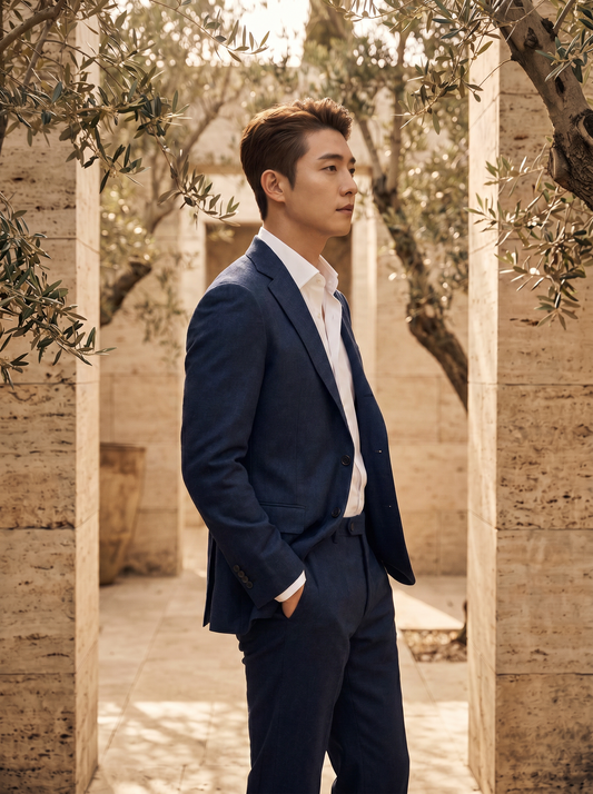 Navy Blue Flannel Suit — Custom Made to Measure - side view
