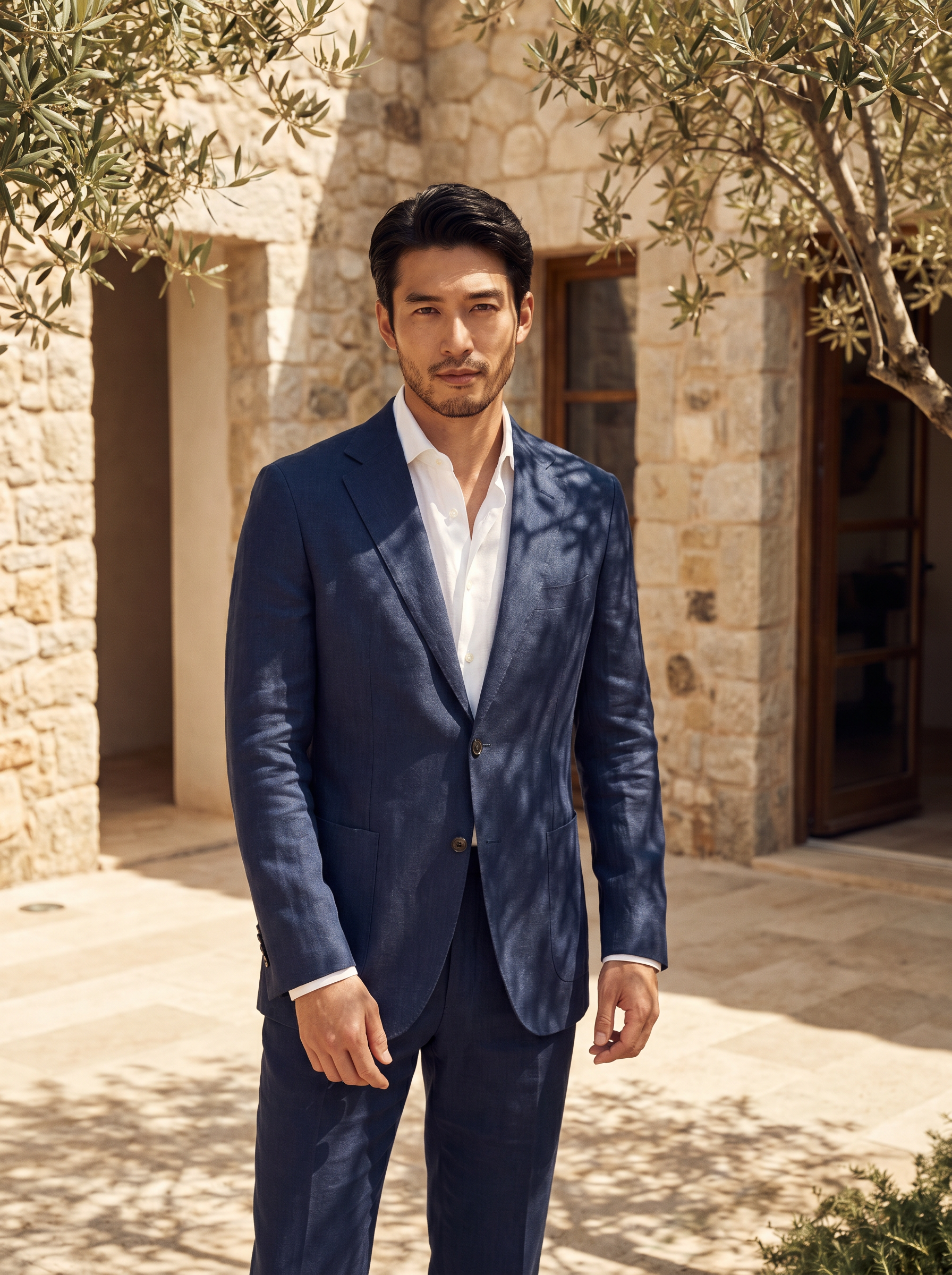 Navy Blue Linen Suit — Custom Made to Measure - front view
