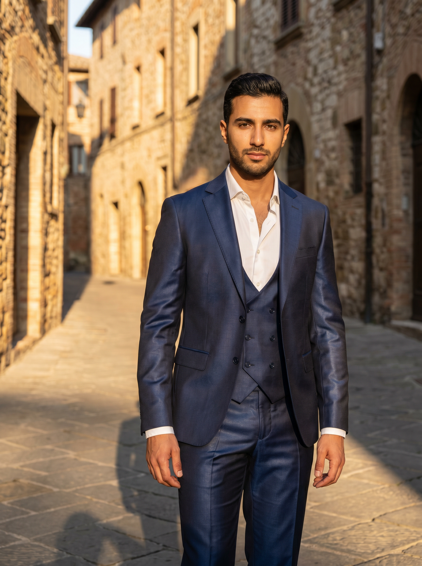 Navy Blue Silk Blend 3-Piece Suit — Custom Made to Measure - front view