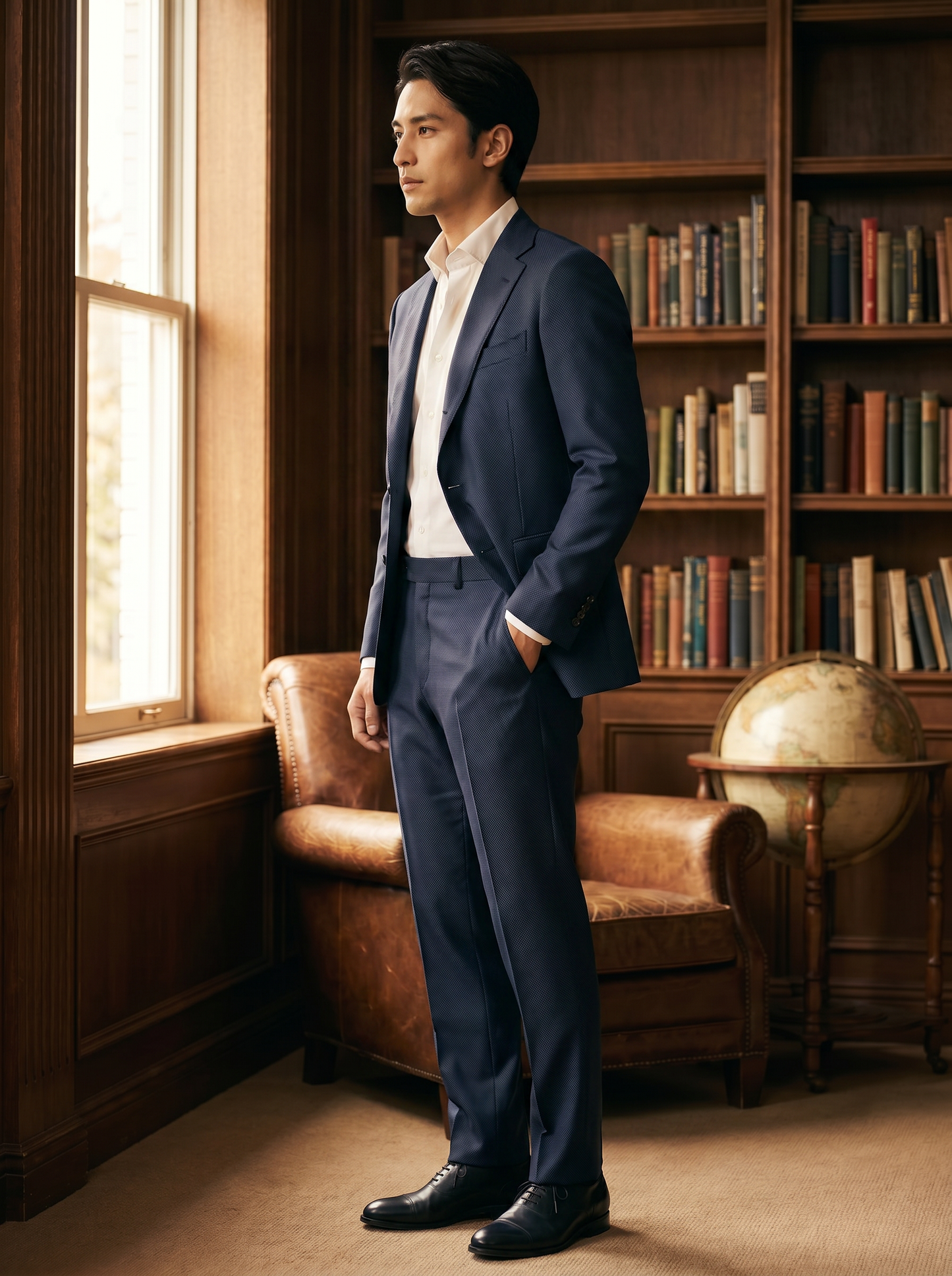 Navy Blue Silk Blend Suit — Custom Made to Measure - side view