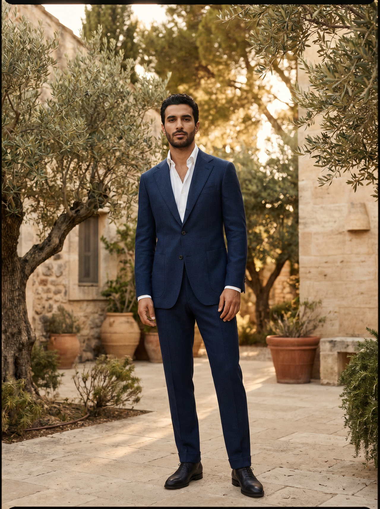 Navy Blue Wool Groomsmen Suit — Custom Made to Measure - front view