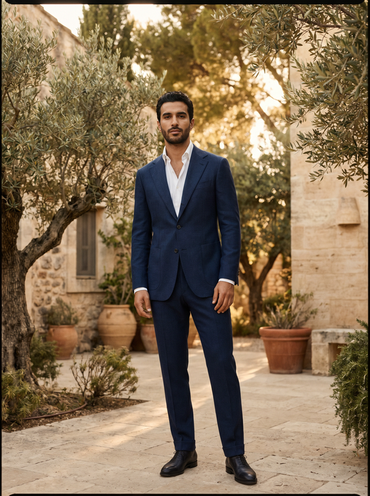 Navy Blue Wool Groomsmen Suit — Custom Made to Measure - front view