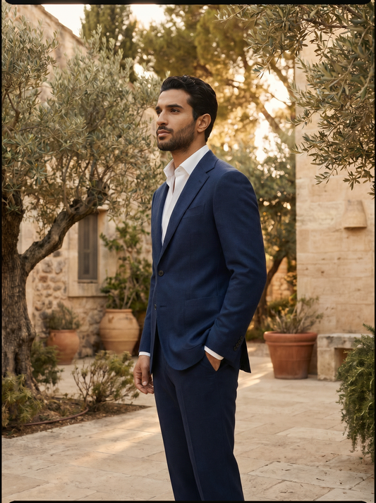 Navy Blue Wool Groomsmen Suit — Custom Made to Measure - side view