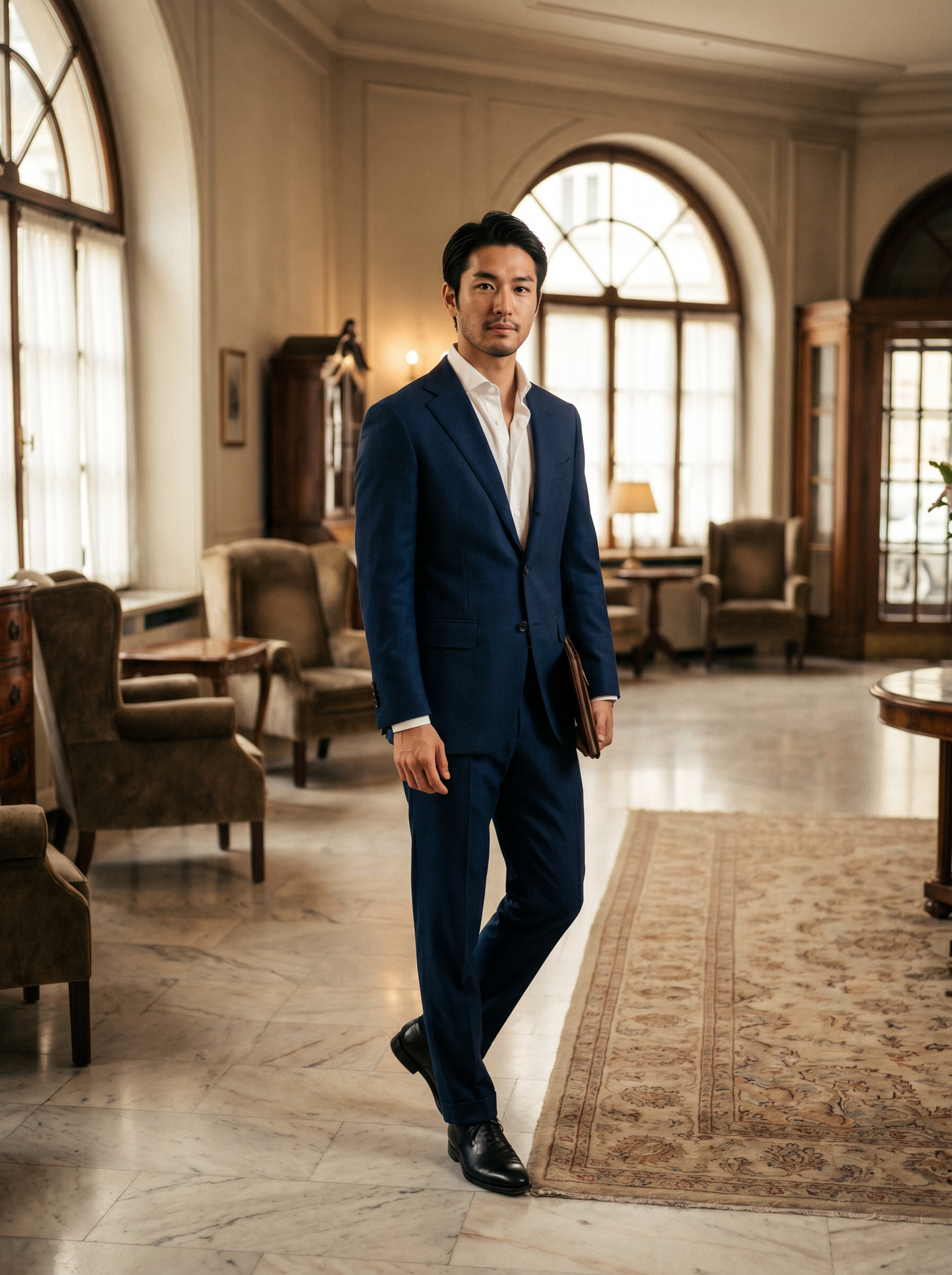 Navy Blue Wool Suit — Custom Made to Measure - front view