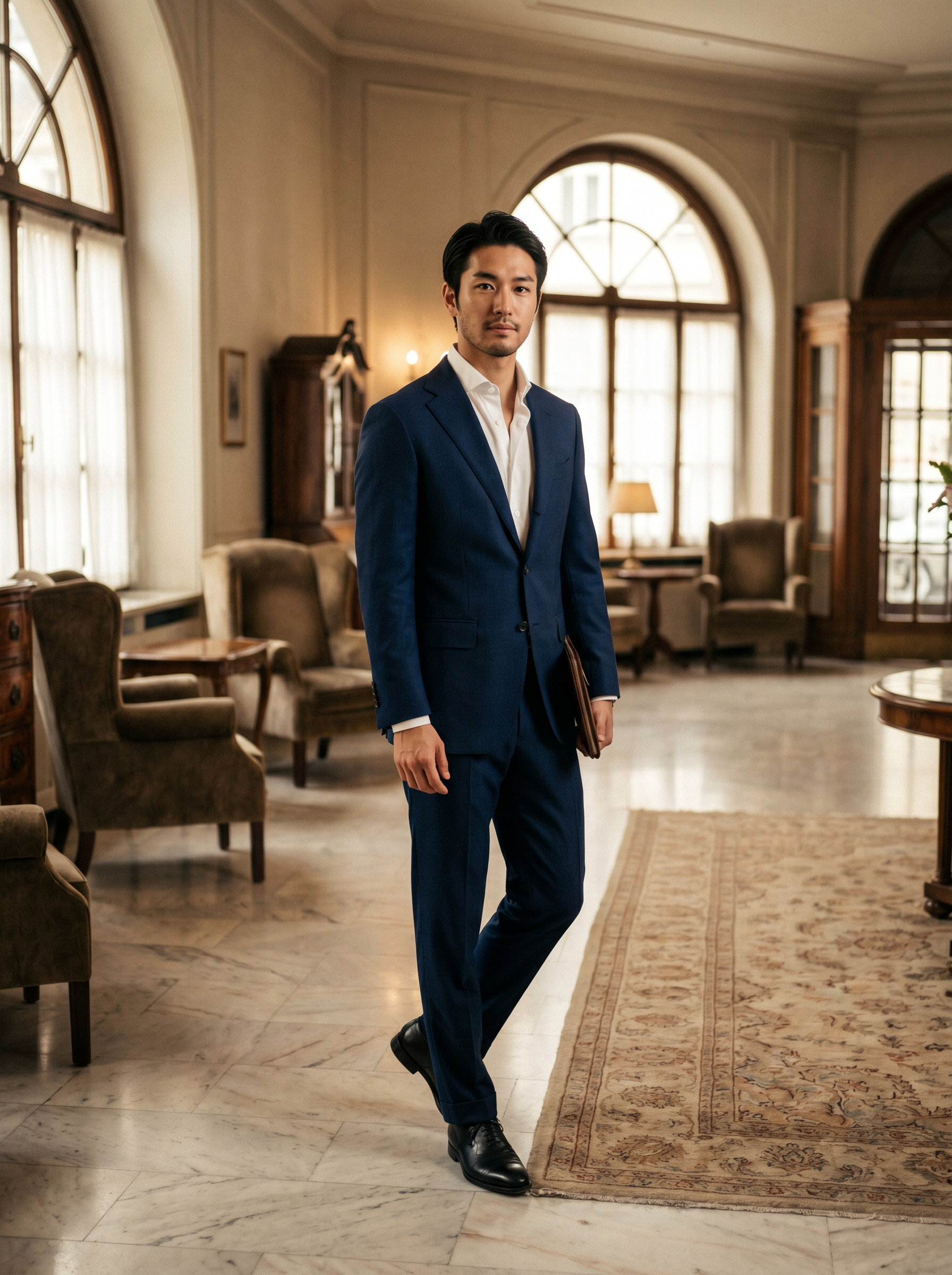 Navy Blue Wool Suit — Custom Made to Measure - front view