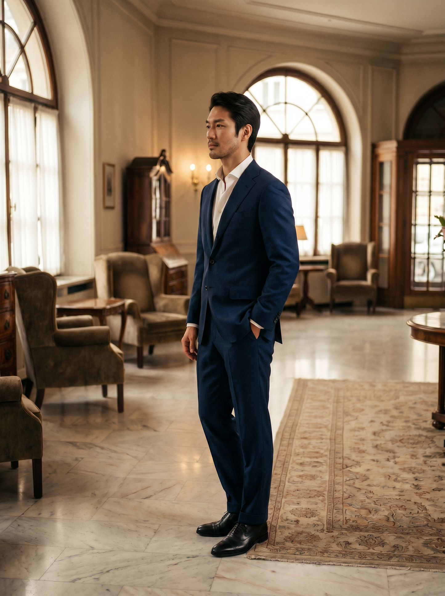 Navy Blue Wool Suit — Custom Made to Measure - side view