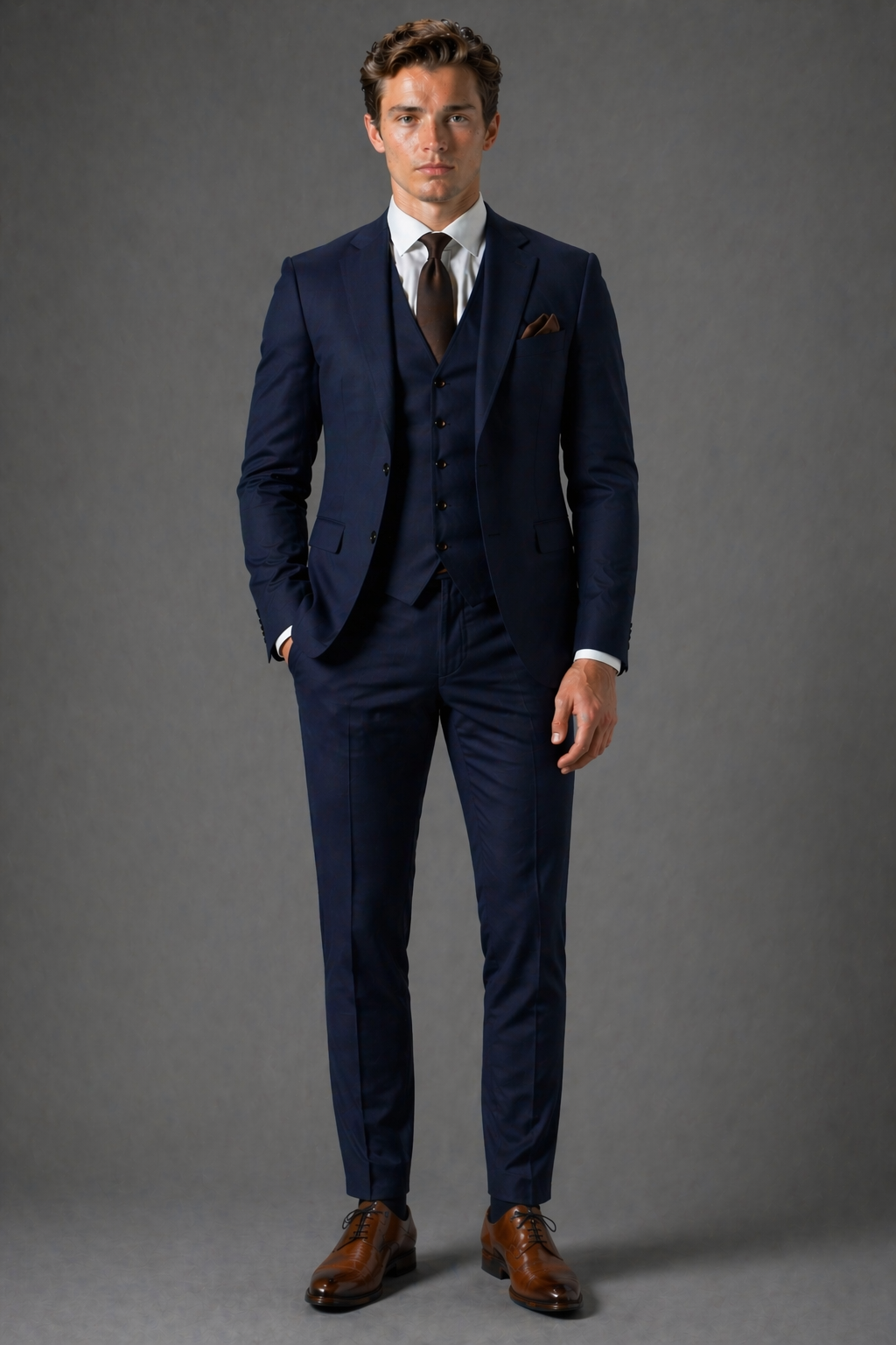 Navy Blue Cotton Slim Fit Suit — Custom Made to Measure