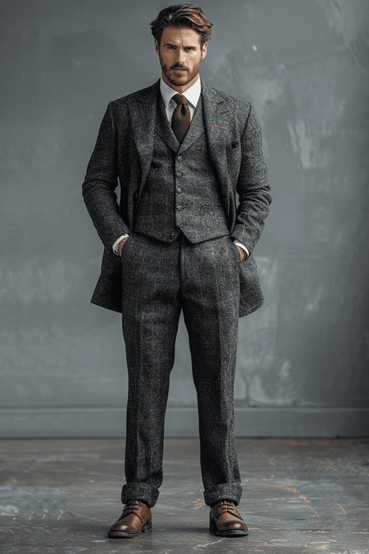 Navy Blue Tweed Suit — Custom Made to Measure