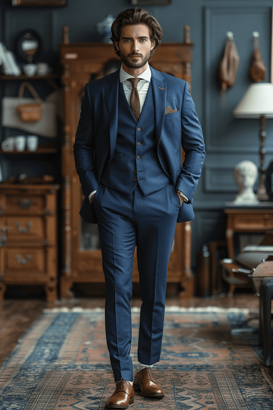 Navy Blue Wool Cocktail Party Suit — Custom Made to Measure
