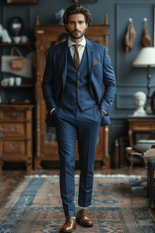 Navy Blue Wool Cocktail Party Suit — Custom Made to Measure