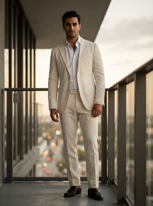 Off-White Cotton Groomsmen Suit — Custom Made to Measure - front view