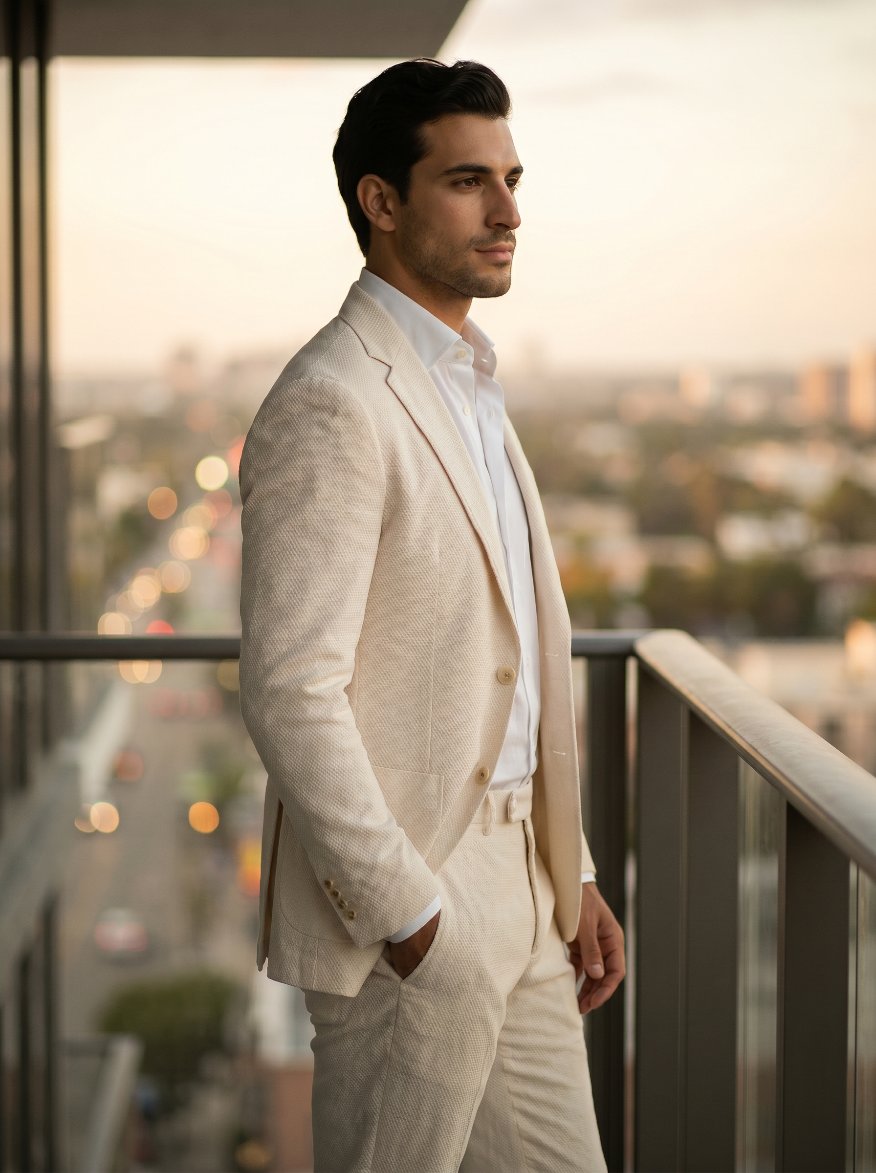 Off-White Cotton Groomsmen Suit — Custom Made to Measure - side view