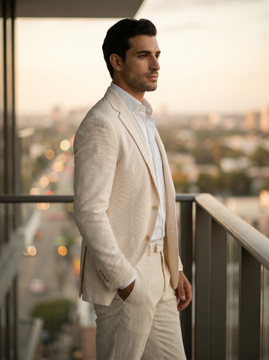 Off-White Cotton Groomsmen Suit — Custom Made to Measure - side view